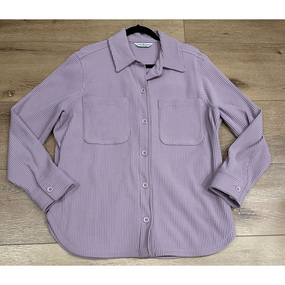 Alpine Design Women's Stretchy Heavy Button Up Ribbed Shirt Large Purple EUC